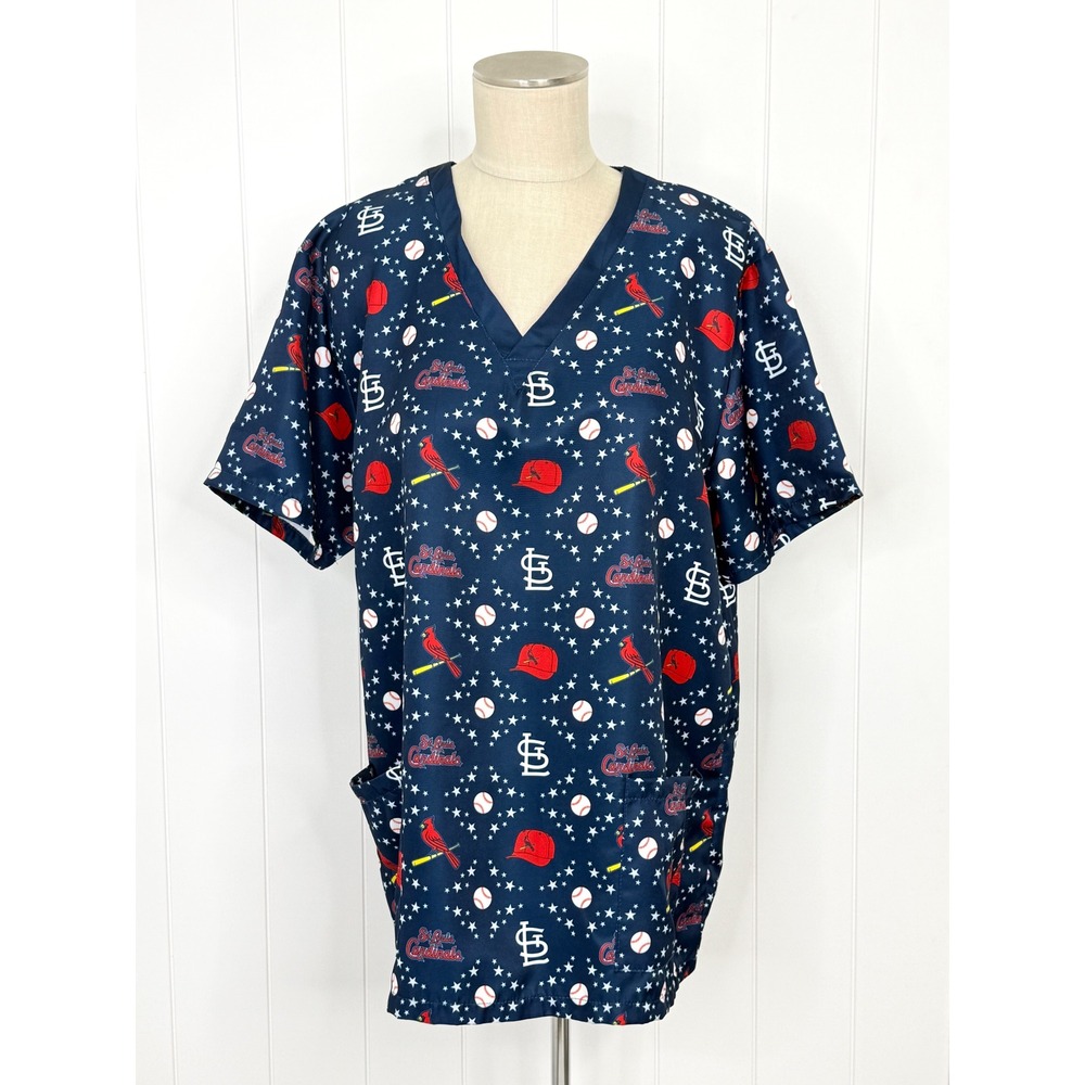 MLB St Louis Cardinals Scrub Top Unisex L Navy Nurse Medical Baseball Fan